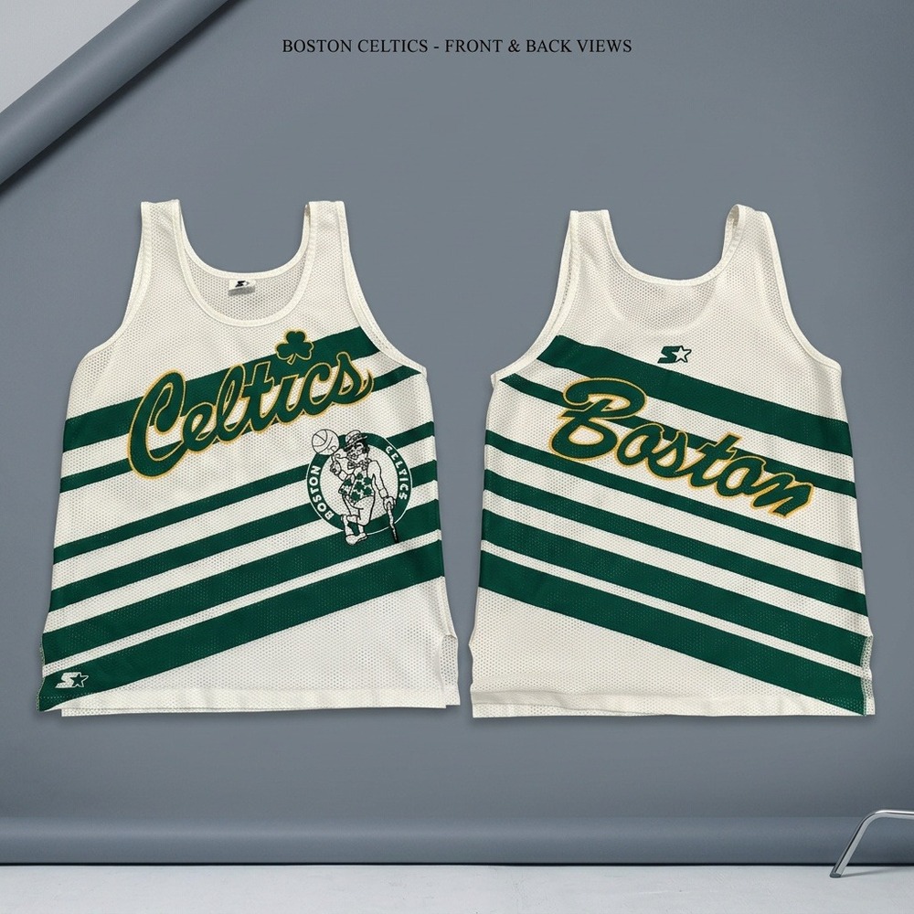 Vintage Starter Boston Celtics Mesh Tank Top Jersey Striped Made In USA Medium